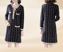 Load image into Gallery viewer, Women&#39;s Crew-v neck Long Sleeve  long Sweater  knitted plaid suit look dresses
