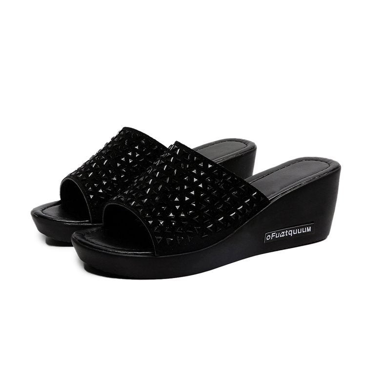 Women's sandals, fashion styles, Wedge heel rhinestones, Mid-heel sandals,  Casual sandals, Beach sandals