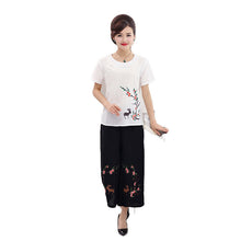 Load image into Gallery viewer, Women&#39;s two PCSES Crewneck short sleeve loose fit floral print suits in Cotton &amp; Linen
