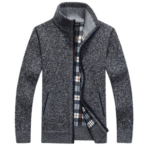 Men's warm long sleeve stand collar full zip cardigan knitted casual pullover jacket coat