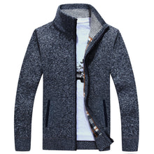 Load image into Gallery viewer, Men&#39;s warm long sleeve stand collar full zip cardigan knitted casual pullover jacket coat
