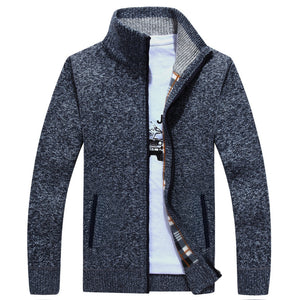 Men's warm long sleeve stand collar full zip cardigan knitted casual pullover jacket coat