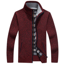 Load image into Gallery viewer, Men&#39;s warm long sleeve stand collar full zip cardigan knitted casual pullover jacket coat
