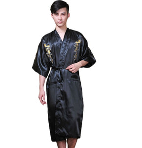 Men solid with Embroidery dragon Japanese Kimono Coat Loose Yukata Outwear Long Bathrobe Tops Vintage