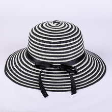 Load image into Gallery viewer, Women&#39;s summer wide brim striped hats, Straw Roll up  Fedora beach sun caps
