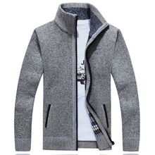 Load image into Gallery viewer, Men&#39;s warm long sleeve stand collar full zip cardigan knitted casual pullover jacket coat
