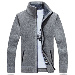 Men's warm long sleeve stand collar full zip cardigan knitted casual pullover jacket coat