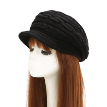 Load image into Gallery viewer, Women&#39;s winter solid visor chunky cable knit caps  warm ear protection fleece lined hat
