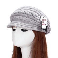 Load image into Gallery viewer, Women&#39;s winter solid visor chunky cable knit caps  warm ear protection fleece lined hat
