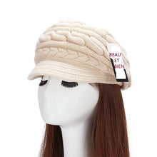 Load image into Gallery viewer, Women&#39;s winter solid visor chunky cable knit caps  warm ear protection fleece lined hat
