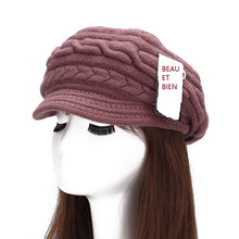 Load image into Gallery viewer, Women&#39;s winter solid visor chunky cable knit caps  warm ear protection fleece lined hat
