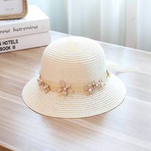 Load image into Gallery viewer, Women&#39;s  summer floral pearls  Straw Panama bucket Hat  Beach Sun caps
