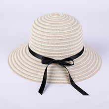 Load image into Gallery viewer, Women&#39;s summer wide brim striped hats, Straw Roll up  Fedora beach sun caps
