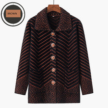 Load image into Gallery viewer, Women&#39;s long sleeve lapel fuzzy fleece open front button cardigan ,warm knitted stripe coats with pockets
