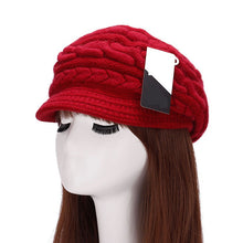 Load image into Gallery viewer, Women&#39;s winter solid visor chunky cable knit caps  warm ear protection fleece lined hat
