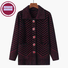 Load image into Gallery viewer, Women&#39;s long sleeve lapel fuzzy fleece open front button cardigan ,warm knitted stripe coats with pockets
