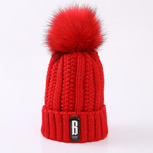 Load image into Gallery viewer, Women’s solid colors knitted beanie Hats fleece Lining caps with fur pompom
