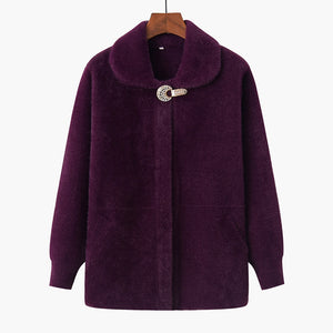 Women's long sleeve Lapel Fuzzy Fleece long sleeve  Cardigan Warm Jacket Coat