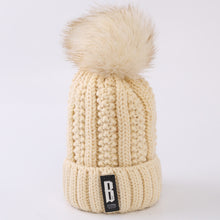 Load image into Gallery viewer, Women’s solid colors knitted beanie Hats fleece Lining caps with fur pompom
