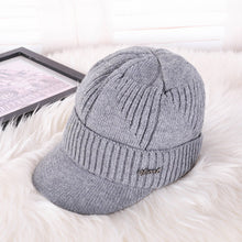 Load image into Gallery viewer, unisex visor  warm chunky cable knit hats , fleece lined  snow  ski caps
