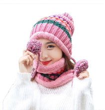 Load image into Gallery viewer, Women&#39;s 2PCS warm  Knit  Beanie Hat &amp; scarf set   Fleece Lining Winter Cap
