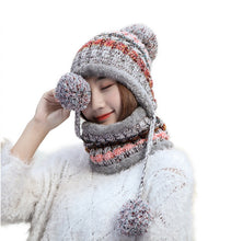 Load image into Gallery viewer, Women&#39;s 2PCS warm  Knit  Beanie Hat &amp; scarf set   Fleece Lining Winter Cap
