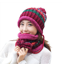 Load image into Gallery viewer, Women&#39;s 2PCS warm  Knit  Beanie Hat &amp; scarf set   Fleece Lining Winter Cap
