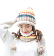 Load image into Gallery viewer, Women&#39;s 2PCS warm  Knit  Beanie Hat &amp; scarf set   Fleece Lining Winter Cap
