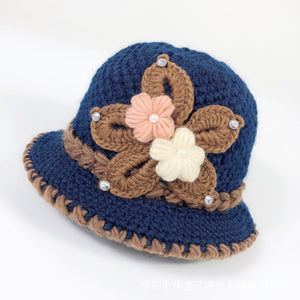 Casquettes de seau chaudes au crochet pour femmes avec des chapeaux cloches doublés en polaire brodés