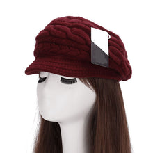 Load image into Gallery viewer, Women&#39;s winter solid visor chunky cable knit caps  warm ear protection fleece lined hat
