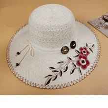 Cargar imagen en el visor de la galería, Sombrero de Panamá floral de malla de ala ancha para mujer, gorras para el sol con protección UV para la playa de verano
