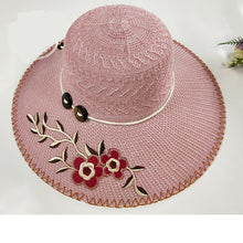 Cargar imagen en el visor de la galería, Sombrero de Panamá floral de malla de ala ancha para mujer, gorras para el sol con protección UV para la playa de verano
