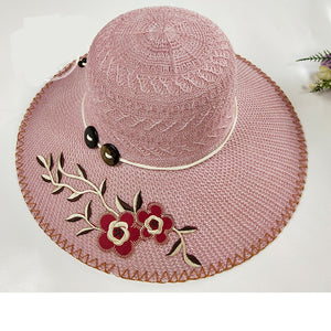 Sombrero de Panamá floral de malla de ala ancha para mujer, gorras para el sol con protección UV para la playa de verano