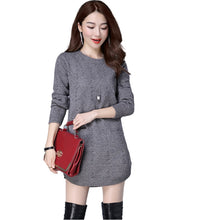 Load image into Gallery viewer, Women&#39;s  crewneck  diamond lattice  long sweater with pocket  knitted pullover for legging
