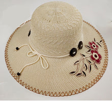 Cargar imagen en el visor de la galería, Sombrero de Panamá floral de malla de ala ancha para mujer, gorras para el sol con protección UV para la playa de verano
