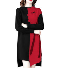 Load image into Gallery viewer, Women&#39;s oversize long sleeve turtleneck split hem knitted Black &amp; Red dresses
