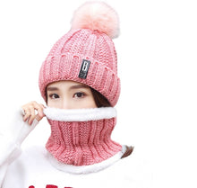 Load image into Gallery viewer, Women&#39;s  2PCS  solid knitted Beanie Hat+ scarf set Warm Fleece Lined Soft Ski  pompom Cap
