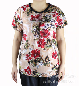 Women's Scoop neck Short Sleeve Loose Fit  floral print T-Shirt casual blouses