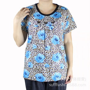 Women's Scoop neck Short Sleeve Loose Fit  floral print T-Shirt casual blouses