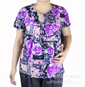 Women's Scoop neck Short Sleeve Loose Fit  floral print T-Shirt casual blouses