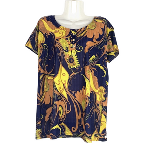 Women's Scoop neck Short Sleeve Loose Fit floral print T-Shirt casual blouses