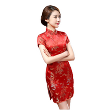 Load image into Gallery viewer, Stand Collar Vintage Short Sleeve short cheongsam with Classic pattern
