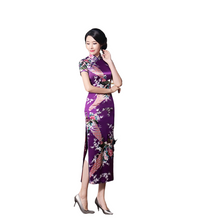 Load image into Gallery viewer, Women summer stand collar short sleeve classic peacock pattern long cheongsam chinses dress
