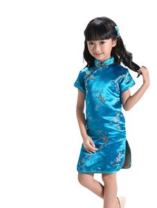 Kids summer stand collar sleeveless cheongsam classic pattern chines dress