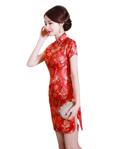 Stand Collar Vintage Short Sleeve short cheongsam with Classic pattern