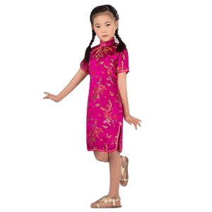 Kids stand collar short sleeves classic  pattern cheongsam