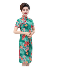 Load image into Gallery viewer, Flower stand collar short sleeve long cheongsam dresses
