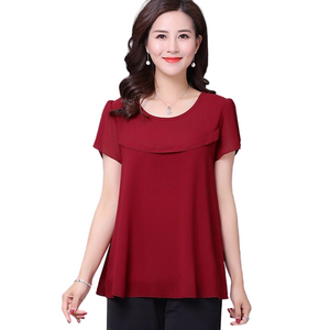 Women's crewneck short Sleeve solid colors Chiffon Blouses Casual tops .