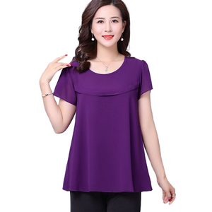 Women's crewneck short Sleeve solid colors Chiffon Blouses Casual tops .