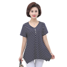 Load image into Gallery viewer, Women&#39;s summer crewneck short sleeve irregular hem strip blouses
